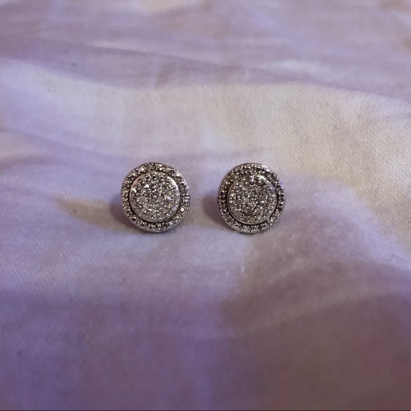 Diamond Pavé Stud Earrings in Sterling Silver - Picture 3 of 6